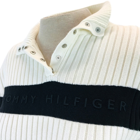 Tommy Hilfiger Black Ivory Ribbed Sweater Top L - Picture 1 of 8
